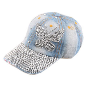 Rhinestone Butterfly Denim Baseball Cap